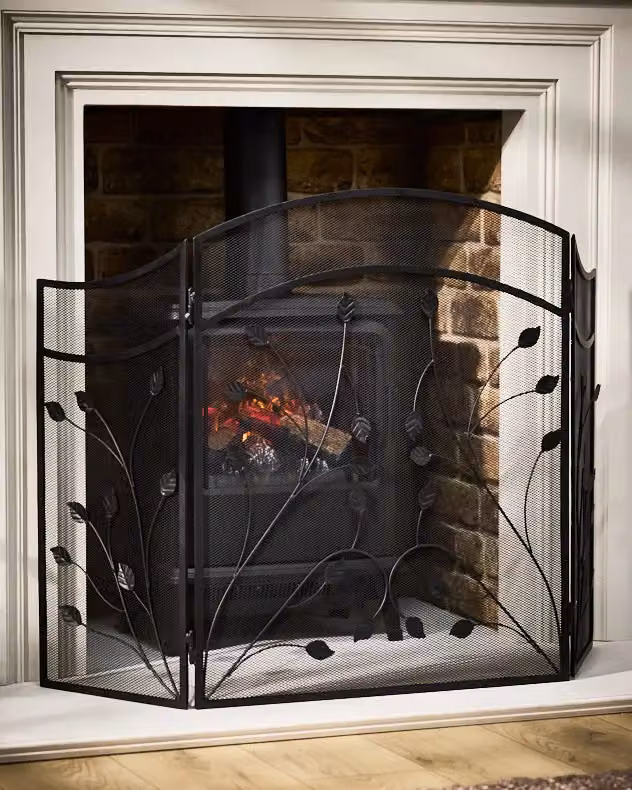 Dibor Vintage Style Leaf Vine Three Fold Fireplace Guard in Black, H60cm x W100cm – 3