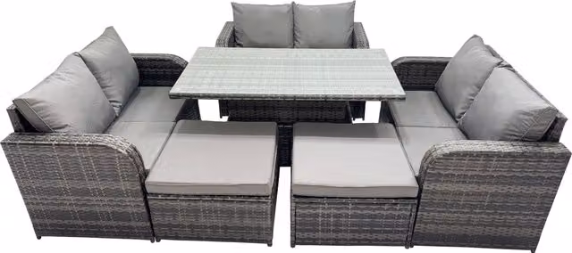 Fimous 8-Seater Patio Sofa Set with Height Adjustable Rising Lifting Table in Dark Grey – 1