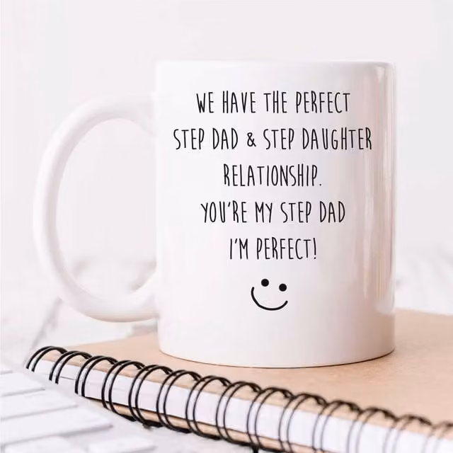 60 Second Makeover Men's White Ceramic Mug with Step Dad and Step Daughter Relationship Design