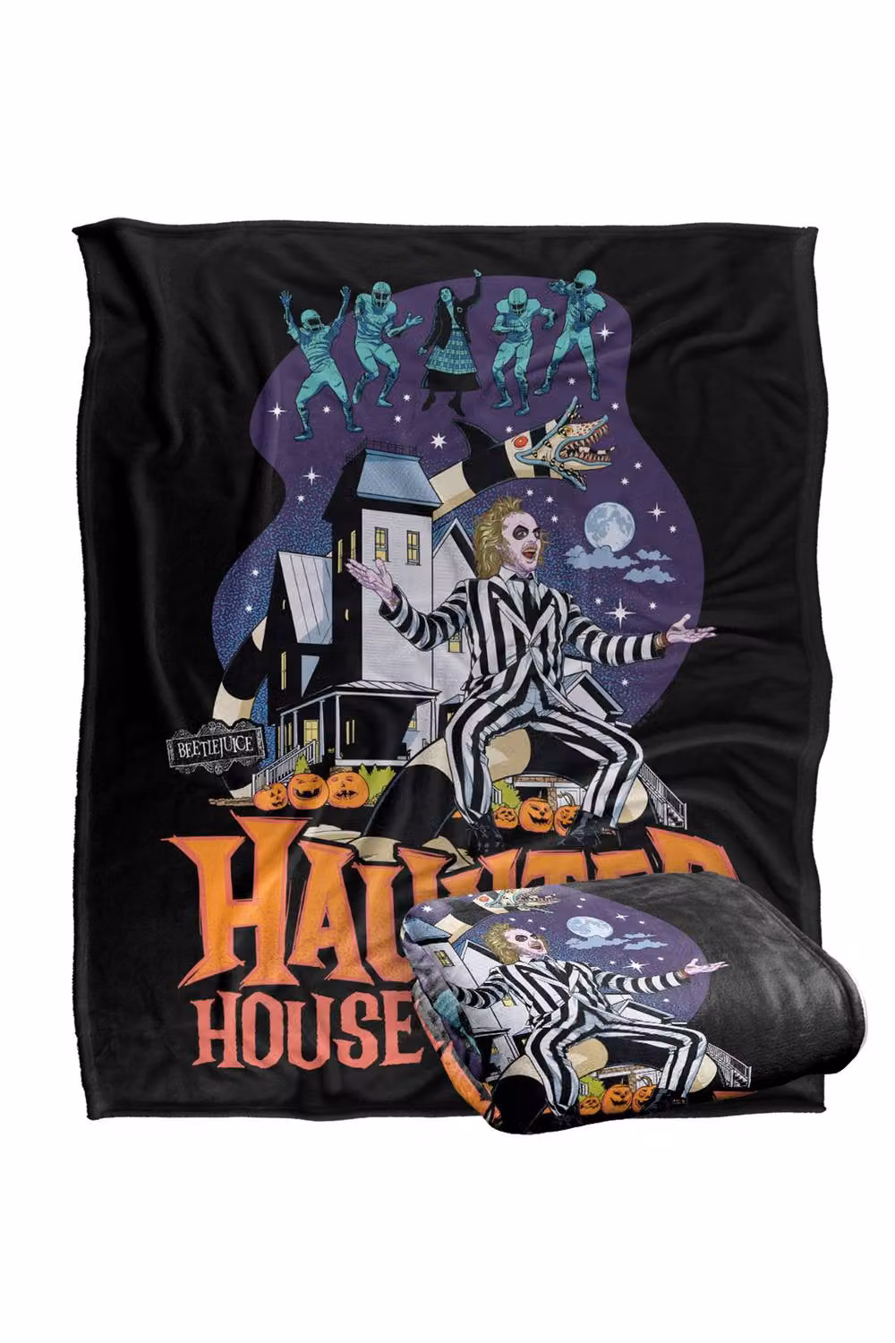 LOGOVISION Beetlejuice Haunted House Party Super Soft Fleece Throw Blanket, Multicolour, W: 152 cm, D: 127 cm – 7