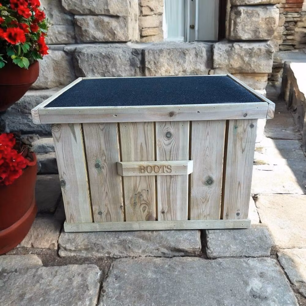 Buttercup Farm Wooden Outdoor Shoe and Boot Storage Box in Light Brown, L70 x W50 x H50 cm – 2