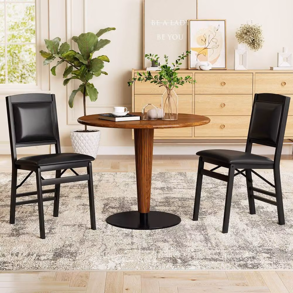Gymax 2 Pack of Black Folding Dining Chairs with High Backrest and Padded Synthetic Leather Seats – 3