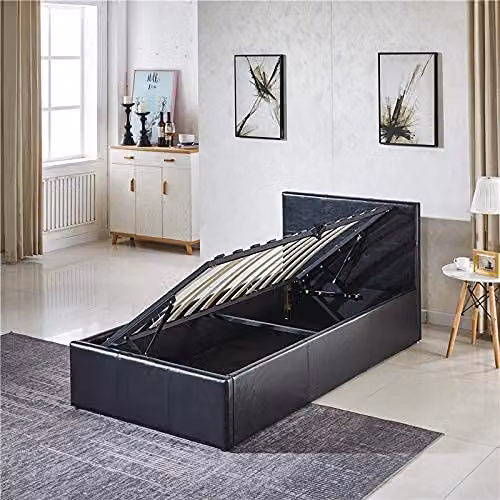 Kosy Koala Black Synthetic Leather Single Ottoman Storage Bed with Side Lift W/D/H: 100 x 200 x 33.47 cm – 1