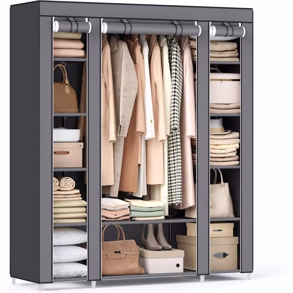 The Bazaarist Portable Fabric Wardrobe with Hanging Rail, Grey, H 175.0 x W 150.0 cm – 2