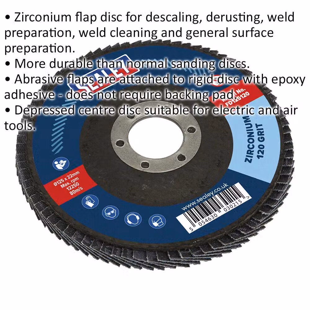 Loops 125mm Zirconium Flap Disc with 22mm Bore and 120 Grit for Angle Grinders – 2