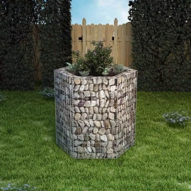 Berkfield Home Hexagonal Gabion Raised Bed in Silver, W/D/H: 100 x 90 x 100 cm – 1