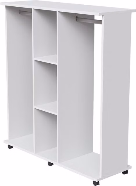 Livingandhome Modern Freestanding Open Wardrobe with Wheels in Matt White