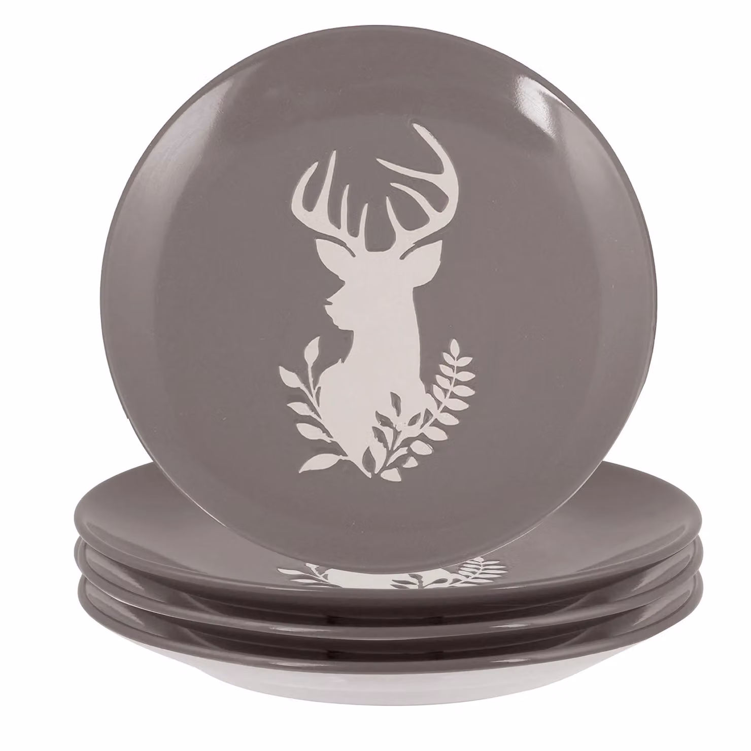 Dibor Set of 4 Grey Stag Head Stoneware Christmas Side Plates, Diameter: 21 cm – 2