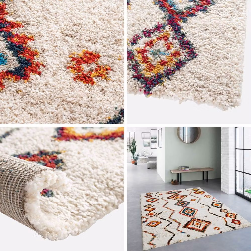 sweeek Interior Shaggy Rug in Cream and Multicolour, W/D/H: 80 x 150 cm – 2