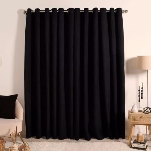 OHS Blackout Boucle Eyelet Curtains in Black, Thermal Insulating, Width: 167 cm, Drop: 228 cm – 1