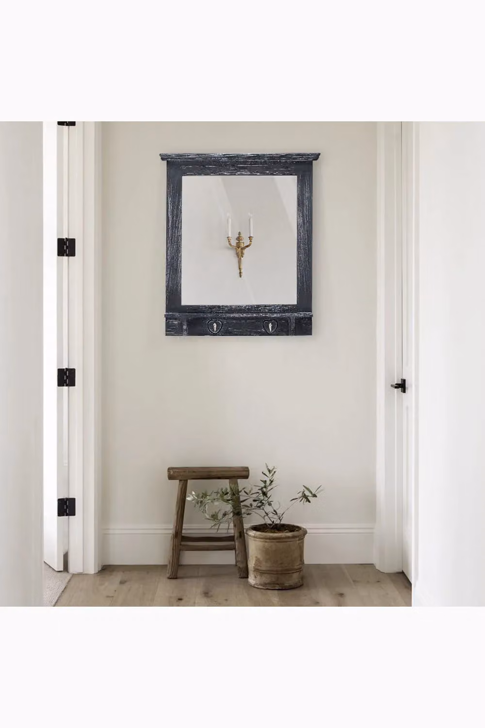 Living and Home Rectangular Wood Grain Wall Mirror with Hooks in Grey, W: 62 cm, H: 70 cm – 2