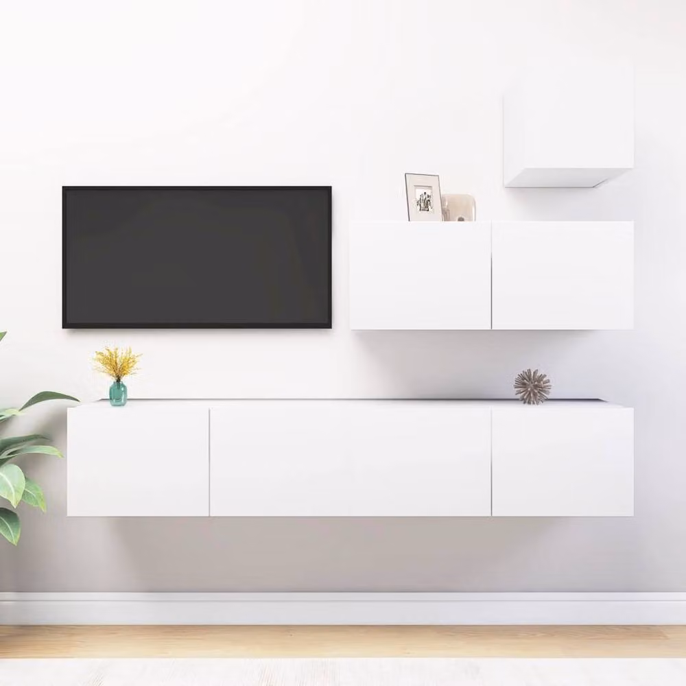 Berkfield Home Modern 4 Piece White Matt MDF Wall Mounted TV Cabinet Set