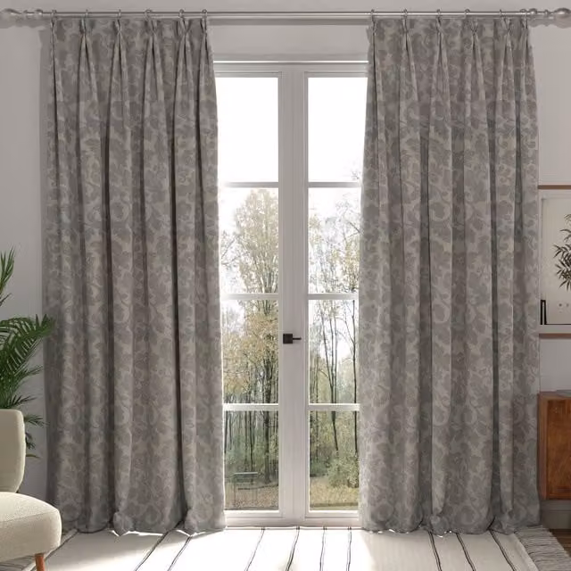 Terrys Cascina Made to Measure Blackout Damask Fabric Panel Curtains in Beige and Grey