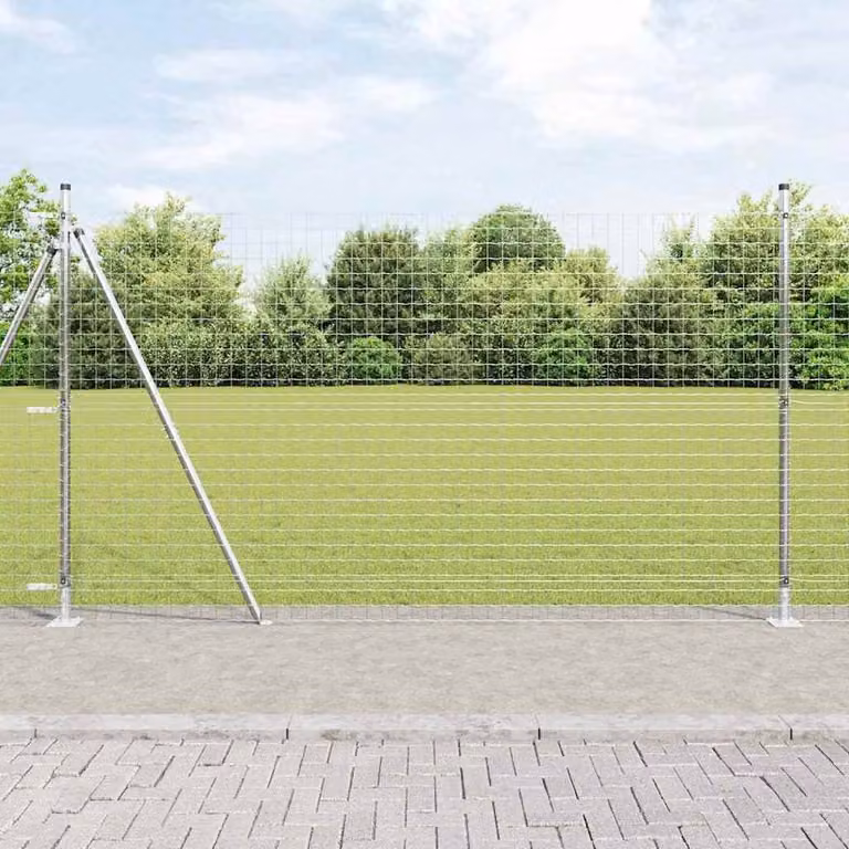 Berkfield Home Set of 52 Silver Square Galvanised Steel Fence Posts, W/D/H: 3.2 x 3.2 x 88.5 cm