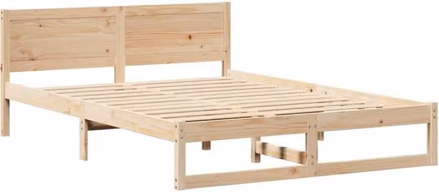 Berkfield Home Minimalist Solid Pine Wood Bed Frame in Beige and Brown, W/D/H: 150 x 200 x 70 cm