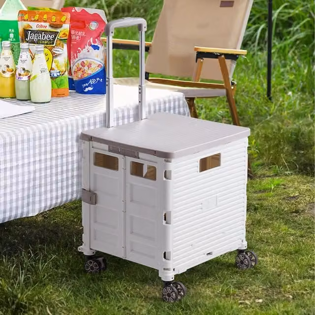 Lifeideas Folding Shopping Trolley with Magnetic Lid in White