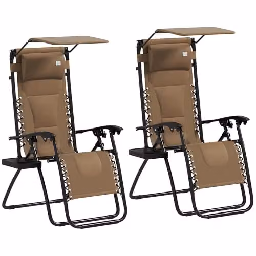 Outsunny Set of 2 Zero Gravity Lounger Chairs with Padded Seats in Brown