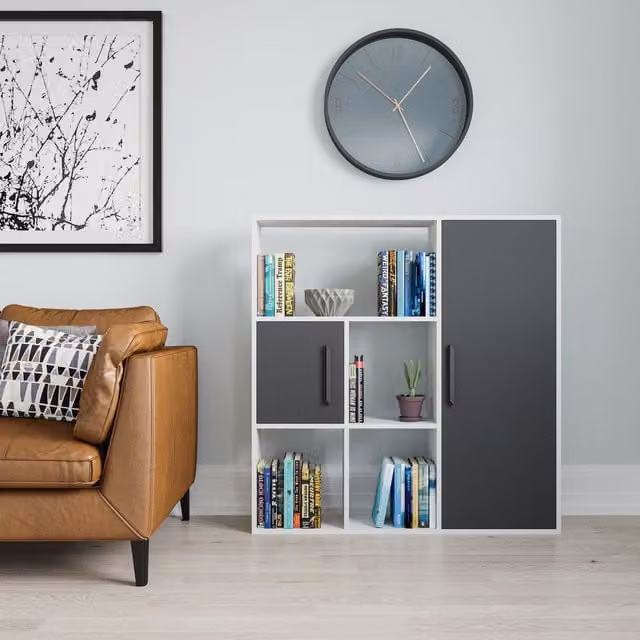 Decorotika Ridge Bookcase with Cabinets in White and Anthracite