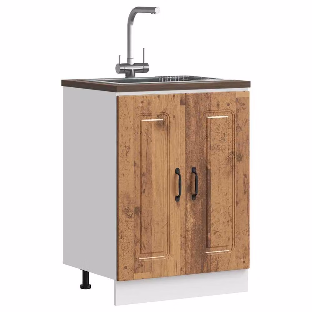 Berkfield Home Kalmar Sink Base Cabinet in Old Wood Brown, W/D/H: 60 x 46 x 81.5 cm