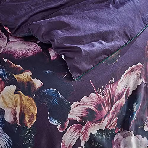 Paoletti Cordelia Floral 100% Cotton Reversible Double Duvet Cover Set with Pillowcases in Purple Multicolour, W/D/H: 140 x 200 cm, Pillowcases: 50 x 75 cm – 4