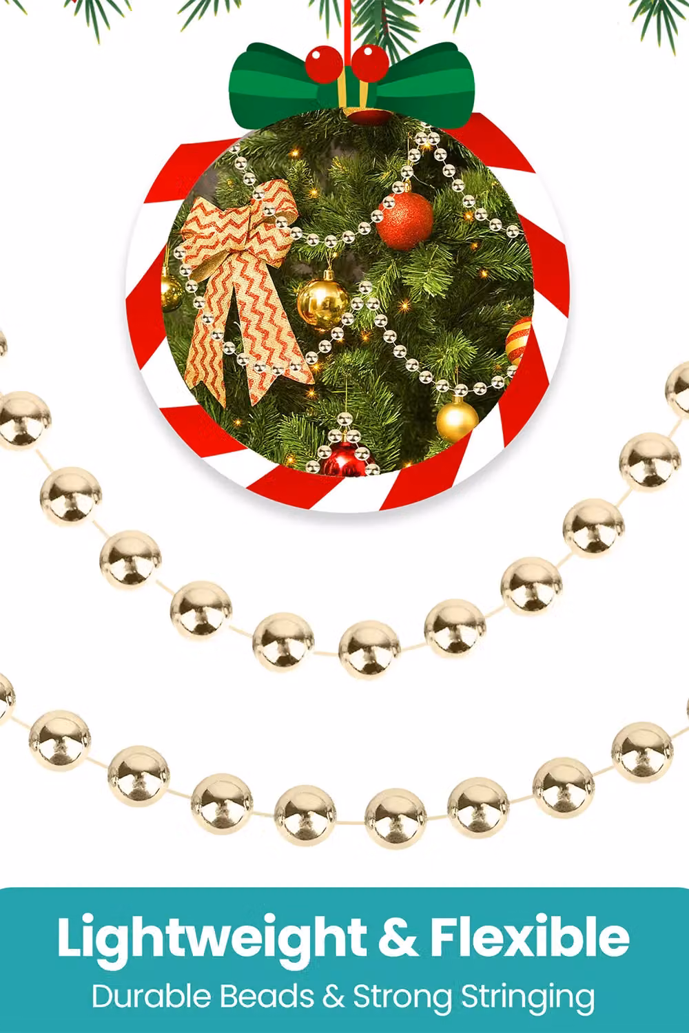 Neel Blue 9m Metallic Christmas Bead Chain in Blue and Bronze with 7.5mm Shiny Pearl Round Beads – 2