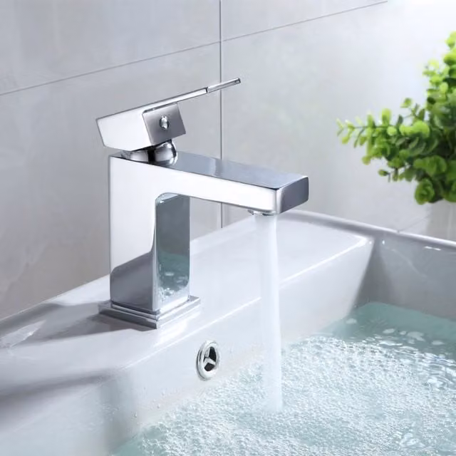 Nes Home Cube Square Single Lever Bathroom Basin Mono Mixer Tap in Chrome and Silver with Waste – 1
