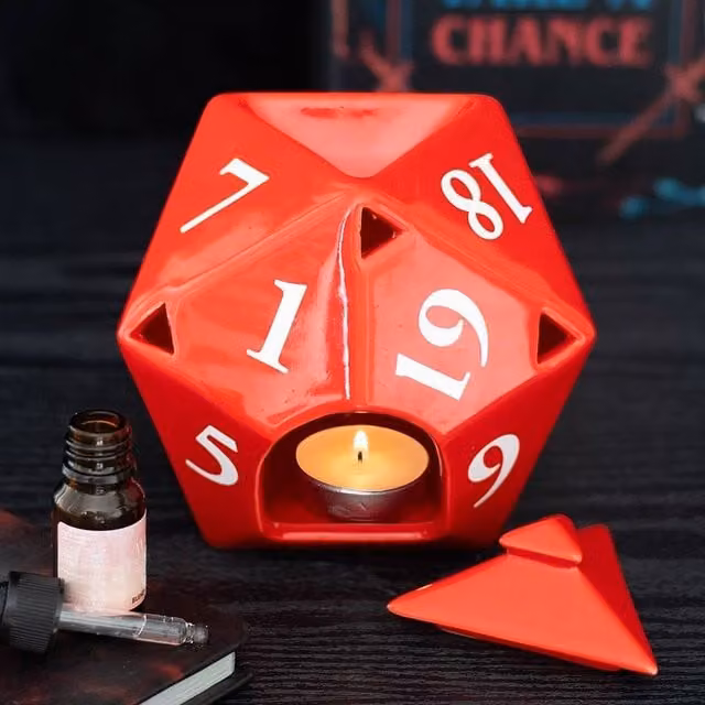 Uniqueful Red Ceramic D20 Gaming Dice Shaped Oil Burner for Tealights – 1