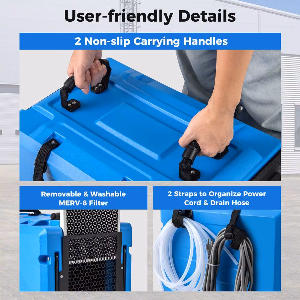 Costway Commercial Dehumidifier with Pump and Wheels, Blue, 90L/Day Capacity for up to 500m2 – 7
