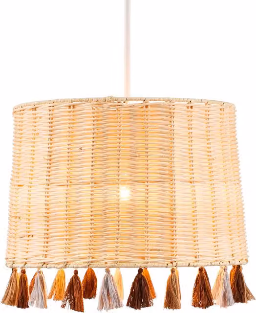 Litecraft Glow Boho Rattan Cylinder Lampshade in Beige and Yellow, Diameter: 24 cm