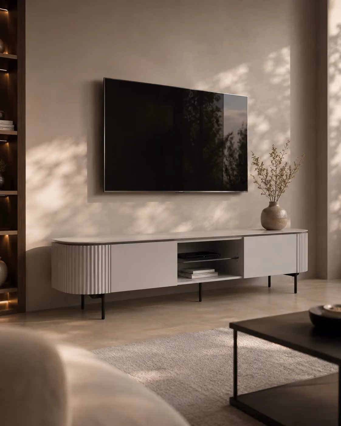 Tommy Franks Modern Matte Grey TV Unit with Glass and Metal Details W/D/H: 200 x 52 x 42 cm