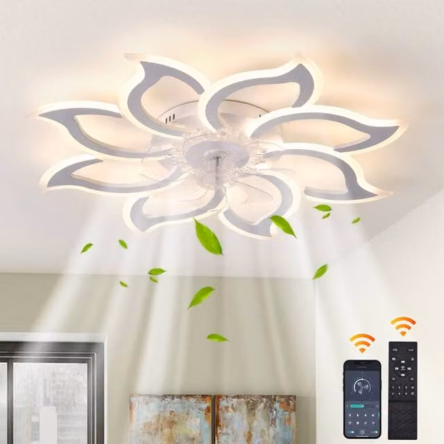 NIVOR 7 Blade Dimmable LED Reversible Ceiling Fan in White with Remote Control and App Control – 1