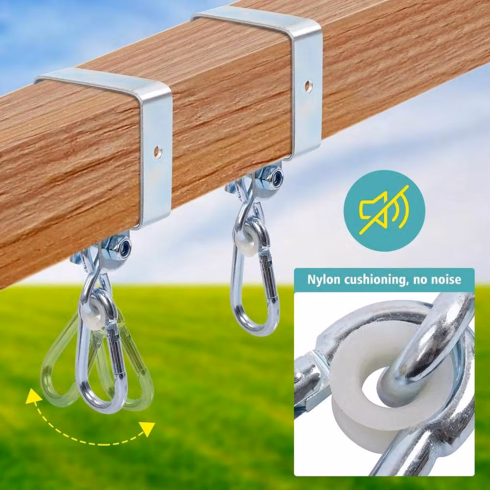 KORVIXA Silver Galvanised Steel Swing Hammock Tree Hanging Straps Kit with Hooks – 3