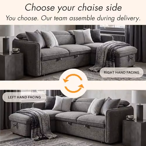 Beehive Furniture Corfu Reversible L-Shape Corner Sofa Bed in Grey Fabric with Adjustable Headrest and Sleeping Function – 5