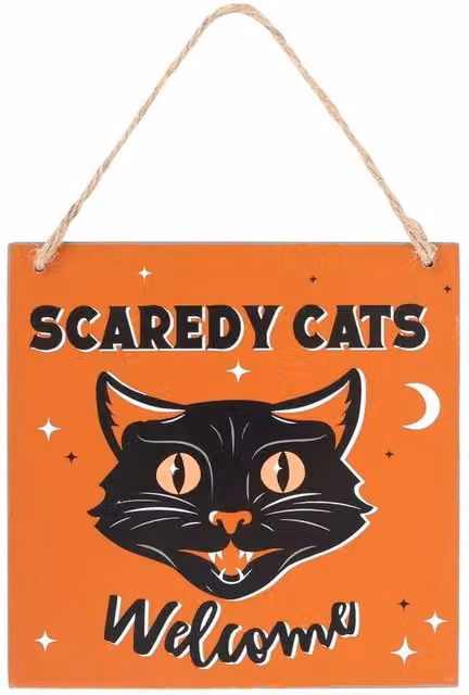 Something Different Scaredy Cats Welcome Orange Wooden Hanging Wall Plaque
