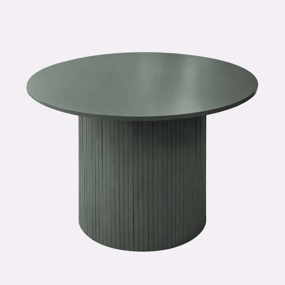 OHS Madison Ribbed Round Dining Table in Green Wood Effect – 2