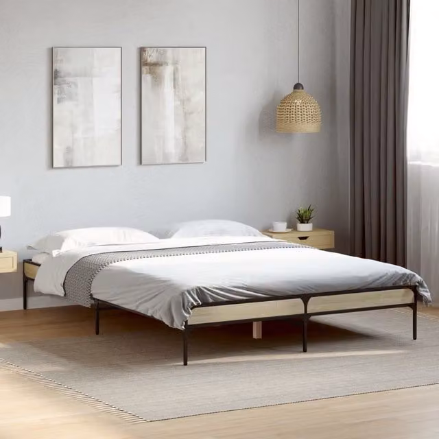 Berkfield Home Sonoma Oak Bed Frame in Brown, W/D/H: 160 x 200 cm