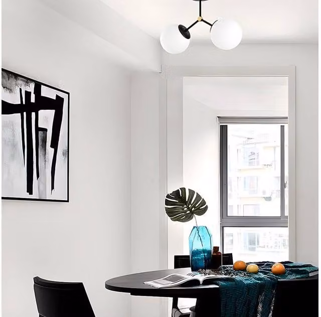 Vente-unique Metal Ceiling Light with 2 Glass Globes in Black and White, W: 44 cm, H: 28 cm – 1