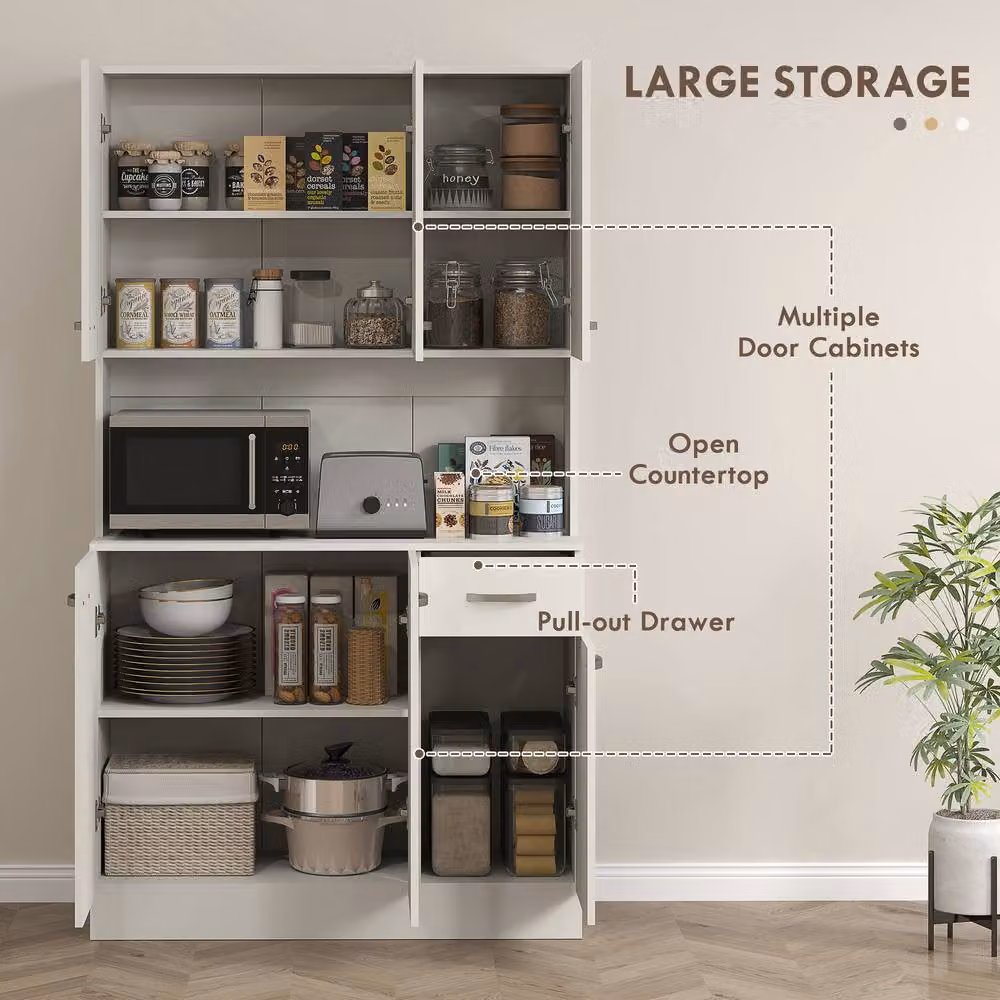 STILVORA Modern Freestanding Kitchen and Dining Room Storage Cabinet in Beige and White with Hinged Doors and Internal Shelves – 2