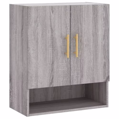 vidaXL Grey Sonoma Wall Cabinet with Hinged Doors and Open Shelf, W: 60 cm, D: 31 cm, H: 70 cm – 1