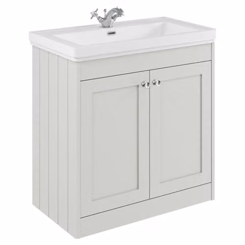 Balterley Floor Standing 2 Door Bathroom Vanity Unit with Rectangular Basin and Soft Close Doors, White, W: 80 cm, D: 45.3 cm, H: 80 cm