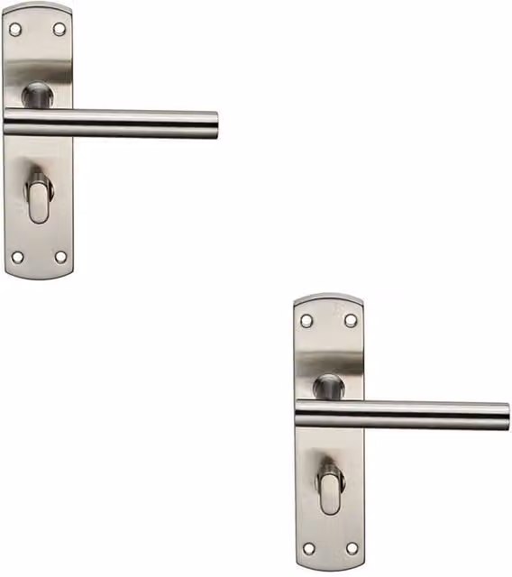 Loops 2x Mitred T Bar Lever Bathroom Backplate Handle and Thumbturn Lock Set in Brushed Satin Stainless Steel Silver
