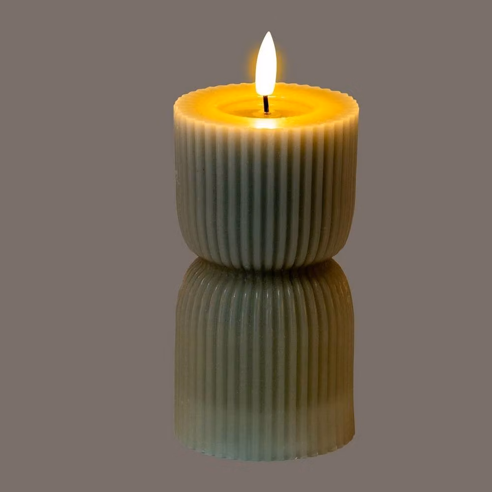 Lemon Pavilion Furniture and Decor Natural Glow Carved LED Pillar Candle, Grey, W/D/H: 7 x 7 x 14 cm – 2