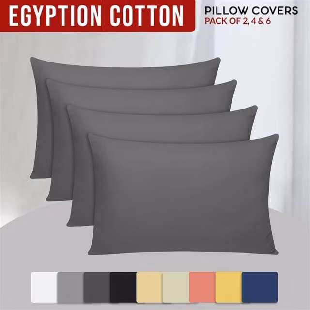 Grace 300 Thread Count 100% Egyptian Cotton Pillowcase 4 Pack with Envelope Closure in Charcoal Grey – 1