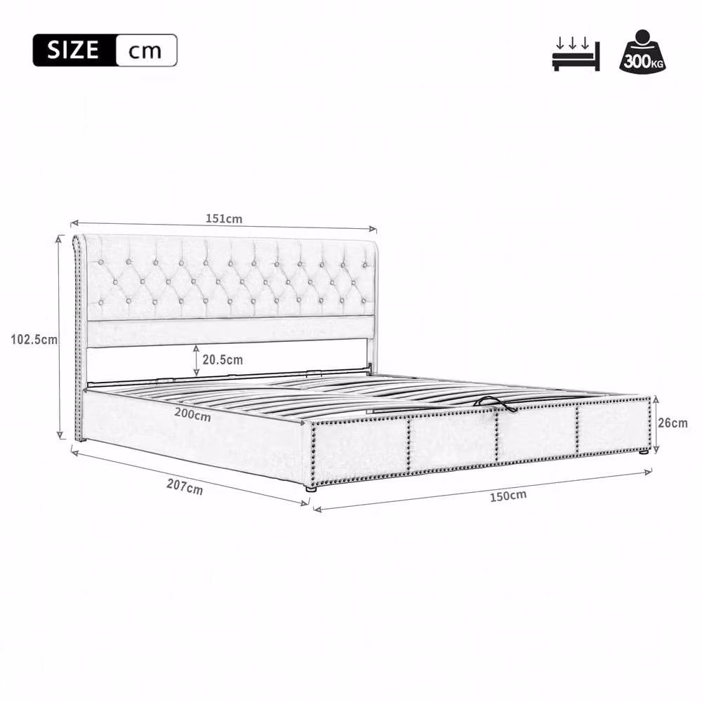 ModernLuxe Upholstered King Bed with Hydraulic Lift-Up Storage in Grey, W/D/H: 150 x 200 x 102.5 cm – 4