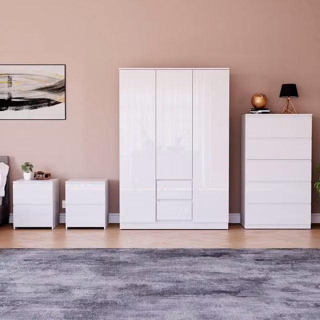 Vida Designs Glinton 4 Piece Modern Glossy White Bedroom Set – 1