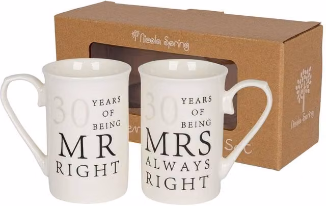 Nicola Spring 30th Anniversary White Bone China Coffee Mug Set, 2 x 300 ml – 1