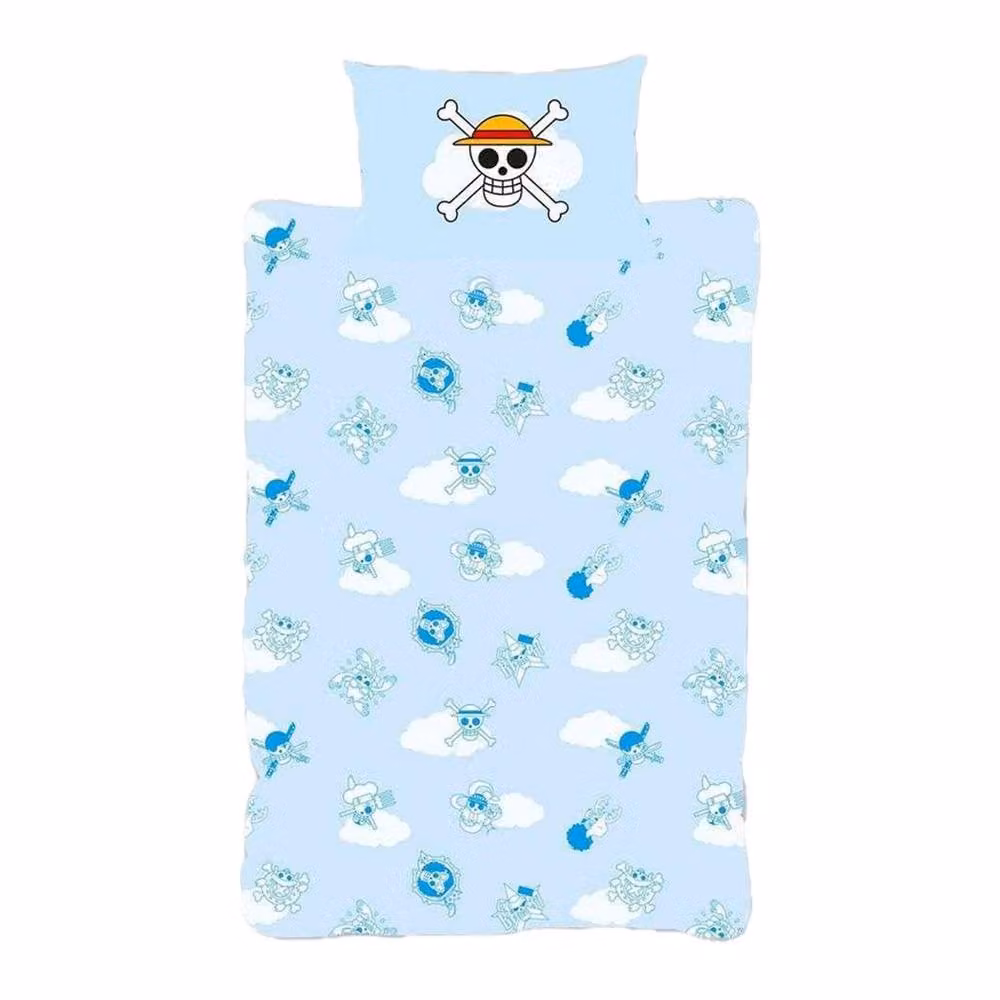 One Piece Squad Reversible Duvet Set and Pillowcase, Blue and Multicolour, W/D/H: 90 x 190 cm