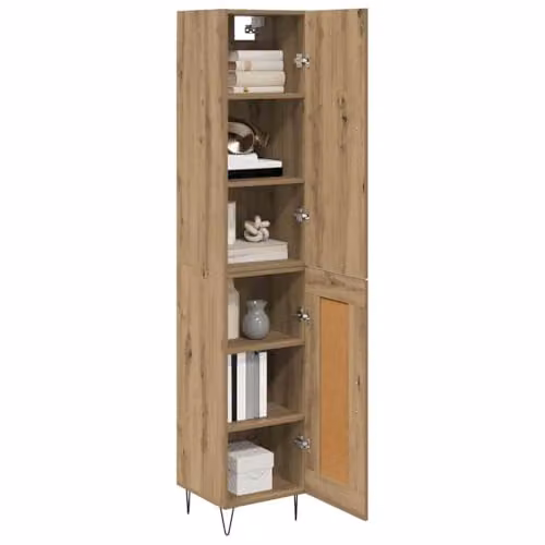 vidaXL Modern Highboard in Oak and Brown with Hinged Doors, W/D/H: 34.5 x 34 x 90 cm