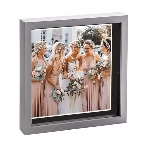 Nicola Spring 3D Shadow Box Square Photo Frame in Grey and Black with Glass Aperture – 1