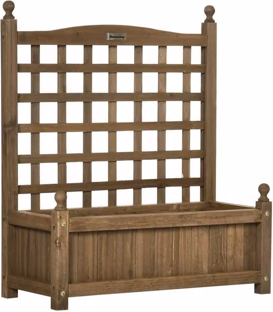 EONLION Brown Wooden Raised Garden Bed Planter with Trellis, W/D/H: 100 x 75 x 64 cm